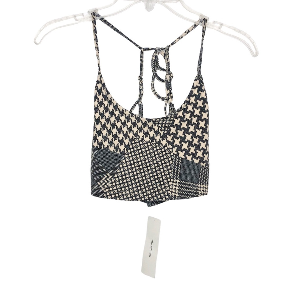 Urban Outfitters Patterned Cami Top Cropped Tank Houndstooth Black Tan Small NEW